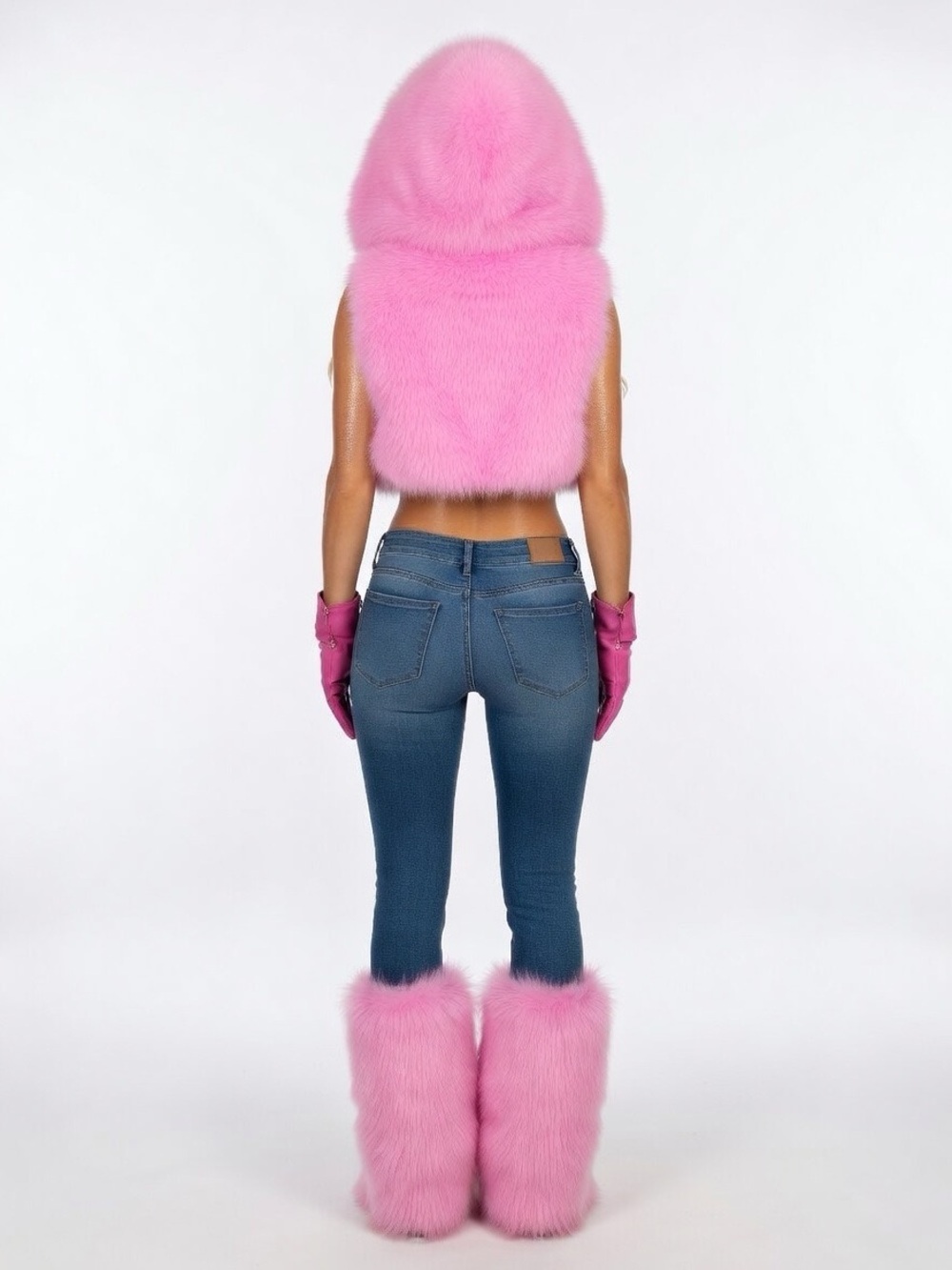 Bubblegum Pink Faux Fur Crop Hooded Vest - Picture 3 of 17